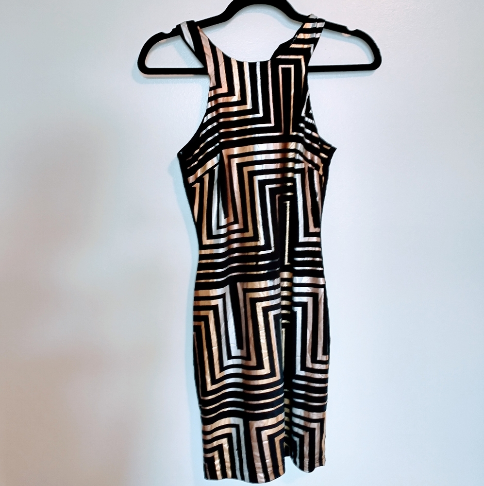 Black and gold bodycon dress with high neckline.  Forever 21 size small